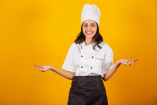 Femme Brésilienne Chef Cuisinier Bras Ouverts Bienvenue — Photo