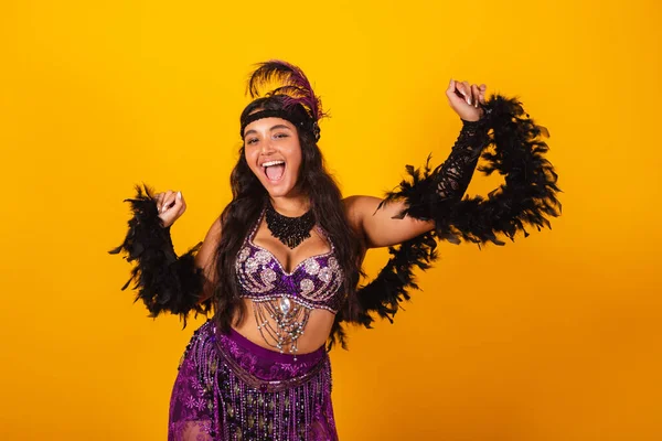 Brazilian Woman Wearing Carnival Clothes Dancing Partying — Stock Photo, Image