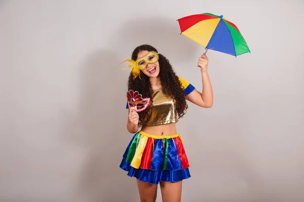 Junges Teenager Mädchen Brasilianisch Mit Frevo Kleidung Karneval Mit Frevo — Stockfoto