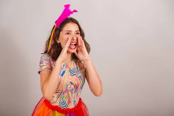 Brazylijskie Dziecko Dziewczyna Ubrana Strój Karnawałowy Awans Reklama — Zdjęcie stockowe