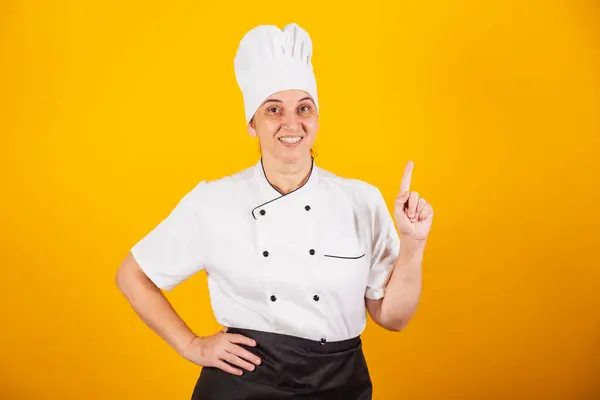 Femme Brésilienne Adulte Chef Maître Gastronomie Cuisiner Doigt Levé Ayant — Photo
