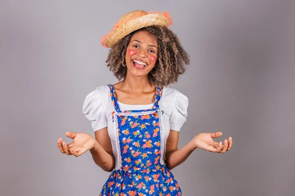 Young Black Brazilian Woman Country Clothes Dressed Festa Junina Saint — Stock Photo, Image