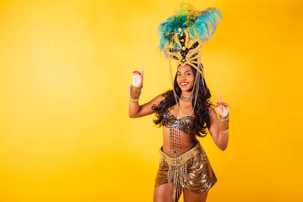 Half Body Horizontal Shot Beautiful Black Woman Carnival Clothes Dancing — Stock Photo, Image