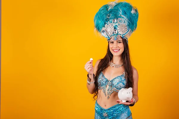 Beautiful Brazilian Woman Queen Clothes Samba School Carnival Feather Crown — Stock Photo, Image