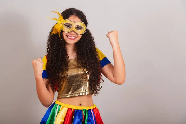 Giovane Ragazza Adolescente Brasiliana Con Abiti Frevo Carnevale Maschera Celebrando — Foto Stock