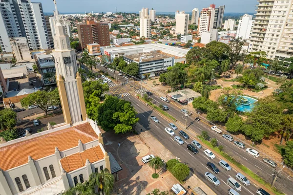 stock image Batatais, So Paulo, Brazil - Circa, June 2022: City of Batatais, City Central Square and Mother Church.