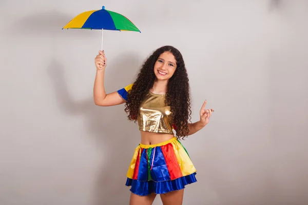 Genç Bir Kız Brezilyalı Frevo Elbiseli Karnaval Dans Frevo — Stok fotoğraf