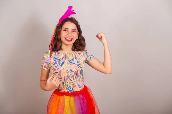 Бразильский Ребенок Девушка Одетый Карнавальный Костюм Танцы — стоковое фото