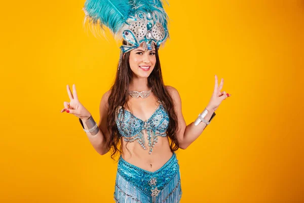 Beautiful Brazilian Woman Queen Clothes Samba School Carnival Crown Feathers — Stock Photo, Image