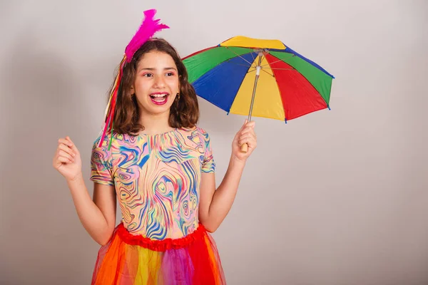Βραζιλιάνικο Παιδί Κορίτσι Ντυμένο Ρούχα Καρναβαλιού Ομπρέλα Frevo Ειρήνη Και — Φωτογραφία Αρχείου