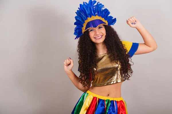 Jovem Adolescente Brasileira Com Roupas Frevo Carnaval Dança — Fotografia de Stock