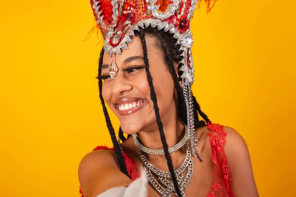 Krásná Černá Brazilka Červeným Karnevalovým Oblečením Detail Fotografie — Stock fotografie