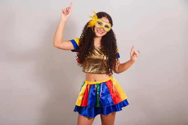 Mladá Dívka Brazilka Frevo Oblečením Karneval Maska Tanec — Stock fotografie