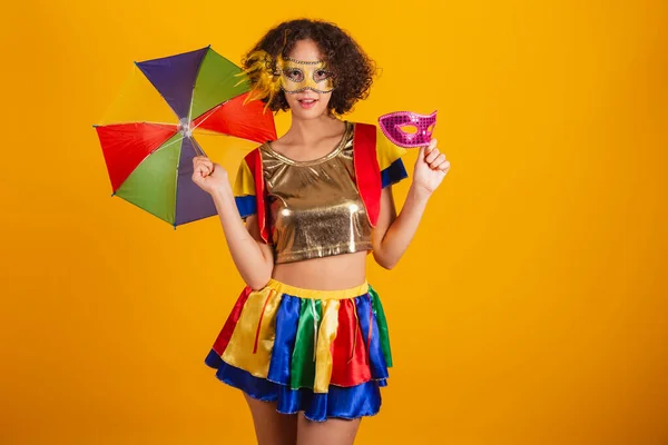 Beautiful Brazilian Woman Dressed Frevo Clothes Dressed Carnival Using Colorful — Stock Photo, Image