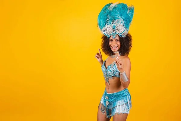 Black Woman Queen Brazilian Samba School Blue Carnival Clothes Crown — Stock Photo, Image