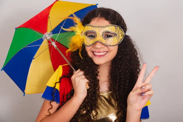 Jong Tienermeisje Braziliaans Met Frevo Kleren Carnaval Hou Een Paraplu — Stockfoto
