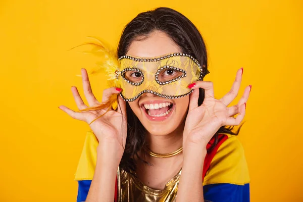 Beautiful Brazilian Woman Carnival Clothes Frevo Clothes Close Photo Smiling — Stock Photo, Image