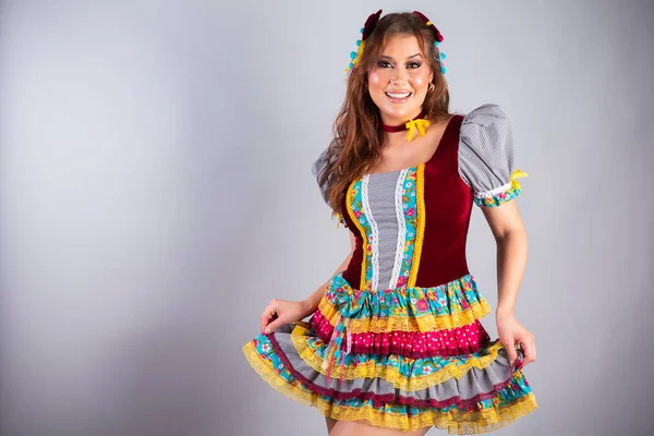 Hermosa Brasileña Vistiendo Ropa Campo Para Festa Joo Festa Junina —  Fotos de Stock