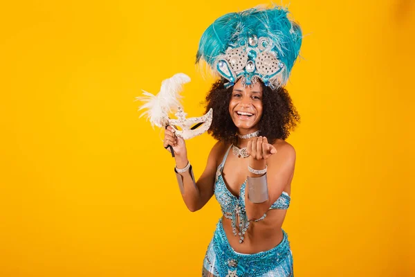 Czarny Kobieta Królowa Brazylijski Samba Szkoła Niebieski Karnawał Odzież Korona — Zdjęcie stockowe