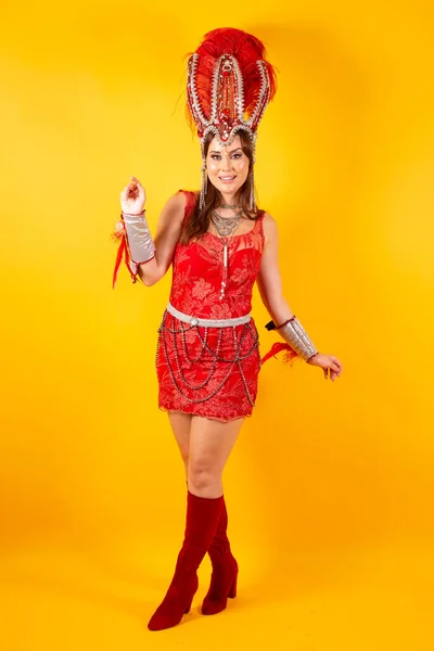 Plan Vertical Corps Entier Belle Femme Brésilienne Vêtements Carnaval Posant — Photo