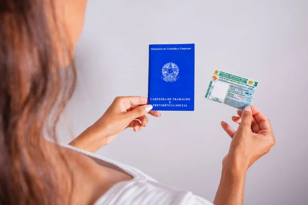 Licencia Conducir Mano Tarjeta Trabajo Seguridad Social Documentos Brasileños —  Fotos de Stock