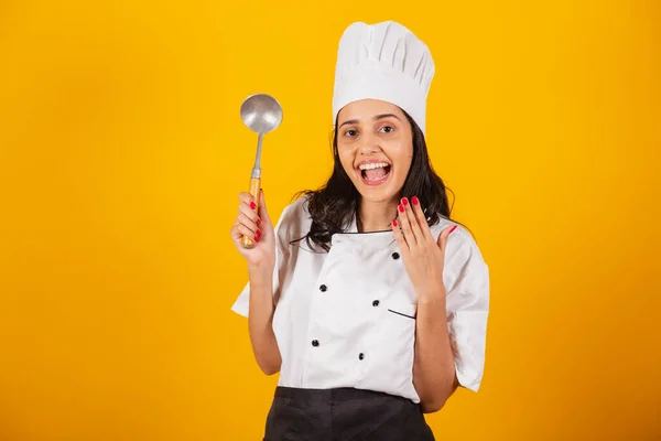 Brazilian Woman Head Chef Cook Holding Spoon — Stock Photo, Image