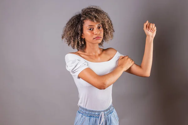Brazilian Black Woman High Clenched Fist Feminist Position Struggle Female — Stock Photo, Image