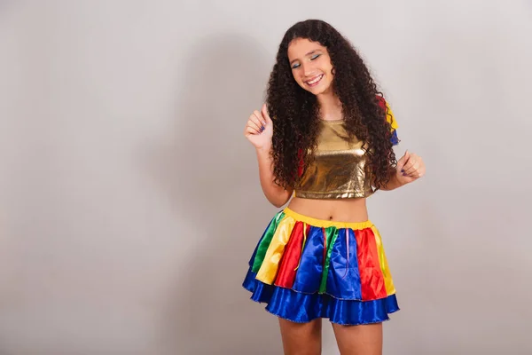 Jeune Adolescente Brésilienne Avec Des Vêtements Frevo Carnaval Danse Samba — Photo
