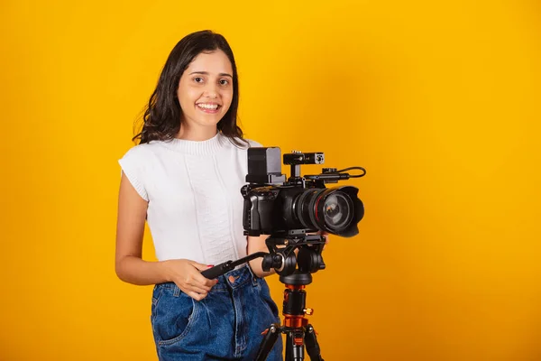 Güzel Brezilyalı Kadın Film Yapımcısı Video Yapımcısı Görsel Işitsel Film — Stok fotoğraf