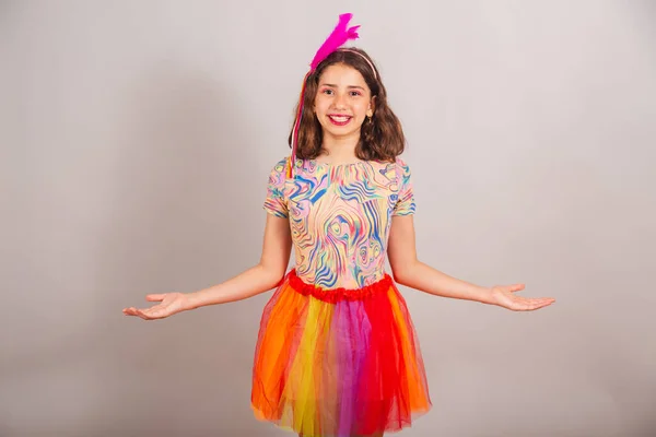 Brazilian Child Girl Dressed Carnival Clothes Open Arms Welcome — Stock Photo, Image