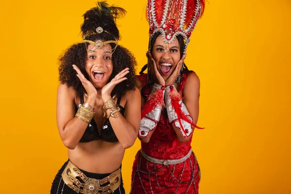 Twee Braziliaanse Vriendinnen Carnavalskleding Ongelooflijk Ongelofelijk — Stockfoto