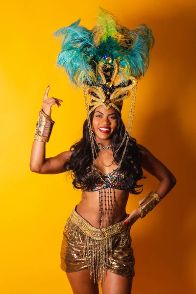 Vertical Half Body Shot Black Brazilian Woman Carnival Clothing Posing — Stock Photo, Image