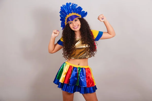 Νεαρή Έφηβη Βραζιλιάνα Ρούχα Frevo Καρναβάλι Χορός — Φωτογραφία Αρχείου
