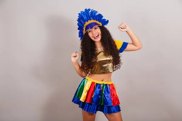 Jovem Adolescente Brasileira Com Roupas Frevo Carnaval Dança — Fotografia de Stock