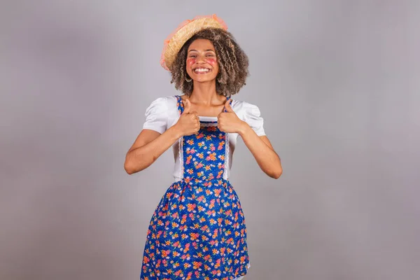 Молодая Бразильская Женщина Кантри Одежде Одетая Фесты Джунины Фестиваль Святого — стоковое фото