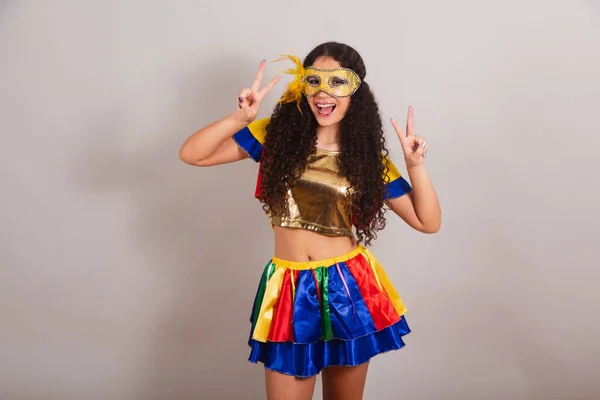 Jong Tienermeisje Braziliaans Met Frevo Kleren Carnaval Masker Teken Van — Stockfoto
