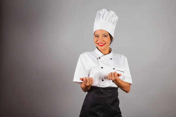 Chef Brazilian Cook Northeast Inviting Her Hands Come Here Welcome — Stock Photo, Image