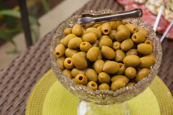 Green Olives Served Appetizer Glass Container — Stock Photo, Image
