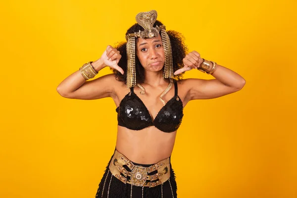 Beautiful Black Brazilian Woman Cleopatra Carnival Clothes Thumb Negative — Stock Photo, Image