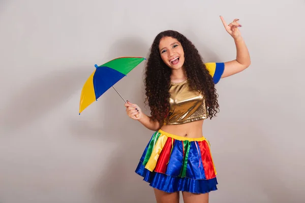Giovane Ragazza Adolescente Brasiliana Con Abiti Frevo Carnevale Frevo Danzante — Foto Stock