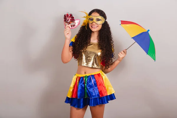 Junges Teenager Mädchen Brasilianisch Mit Frevo Kleidung Karneval Mit Frevo — Stockfoto