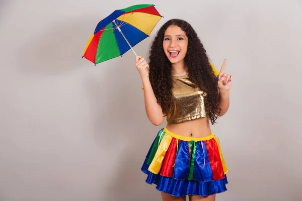 Jovem Adolescente Brasileira Com Roupas Frevo Carnaval Dança Frevo — Fotografia de Stock