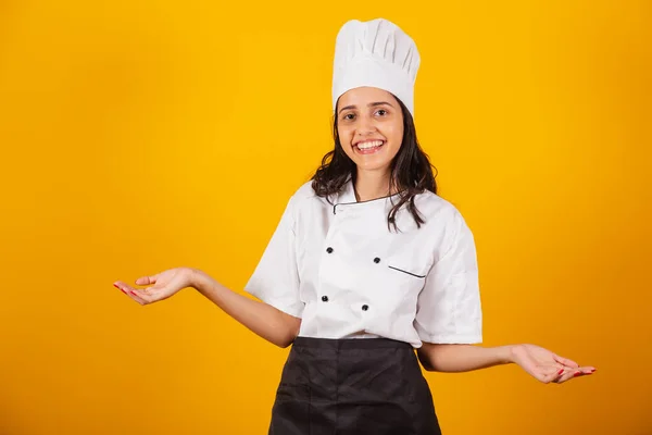Brazilian Woman Chef Cook Open Arms Welcome — Stock Photo, Image