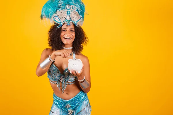 Zwarte Vrouw Koningin Van Braziliaanse Samba School Met Blauwe Carnaval — Stockfoto