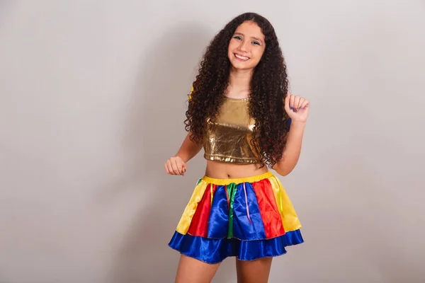 Young Teen Girl Brazilian Frevo Clothes Carnival Dancing Samba — Stock Photo, Image