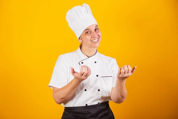 Femme Brésilienne Adulte Chef Maître Gastronomie Cuisiner Invitant Les Mains — Photo
