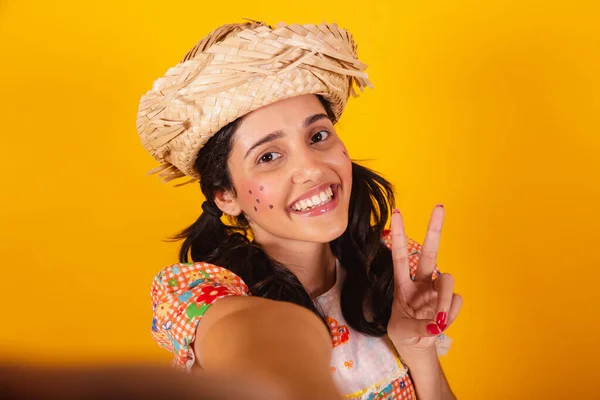 Brasilianerin Juni Partykleidung Nahaufnahme Foto Selfie Machen Selbstporträt — Stockfoto