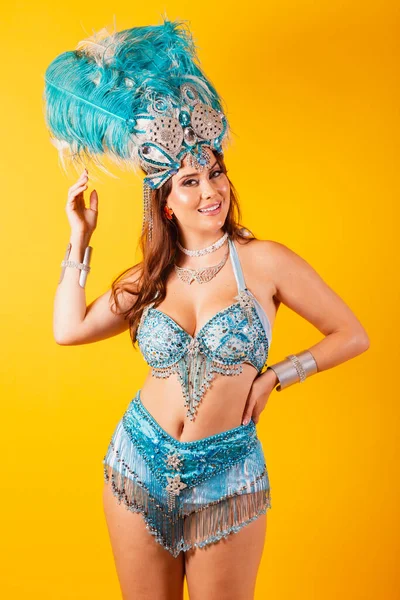 Vertical Shot Half Body Beautiful Brazilian Woman Carnival Clothes Posing — Stock Photo, Image
