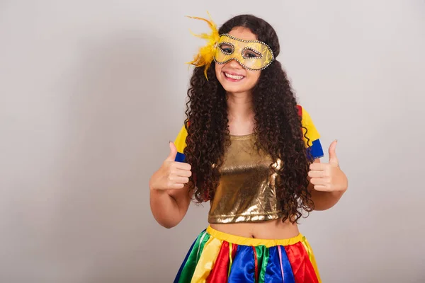 Giovane Ragazza Adolescente Brasiliana Con Abiti Frevo Carnevale Maschera Come — Foto Stock