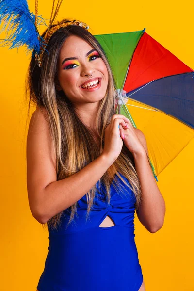 Jong Mooi Vrouw Gekleed Voor Carnaval Met Ruimte Voor Tekst — Stockfoto